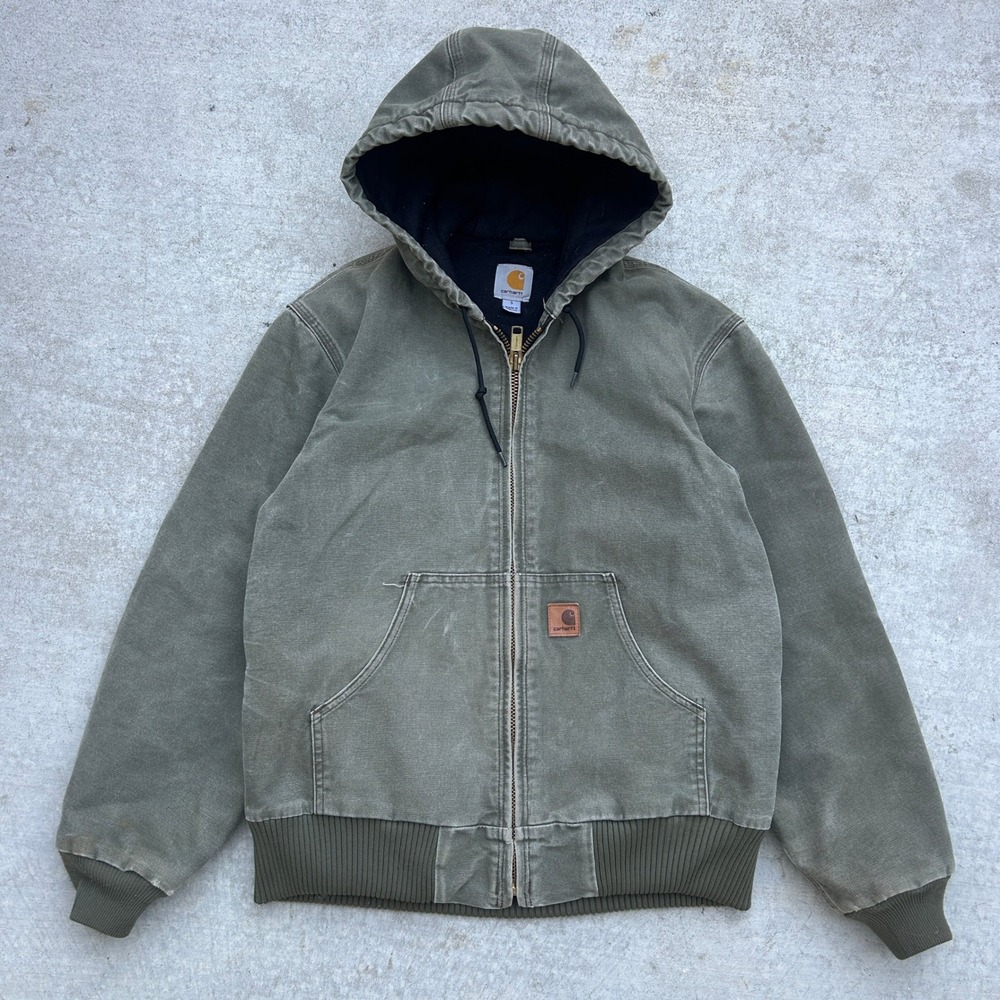 Carhartt Active Jacket Small Green Vintage Y2K Faded Distressed Workwear Hooded